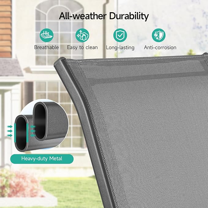 Patio Chairs Set of 4, All Weather Breathable Stackable Outdoor Dining Chairs with High Back and Wide Seat, Easily Set Up Outdoor Chairs Set of 4 with Metal Frame for Backyard Garden Pool, Grey