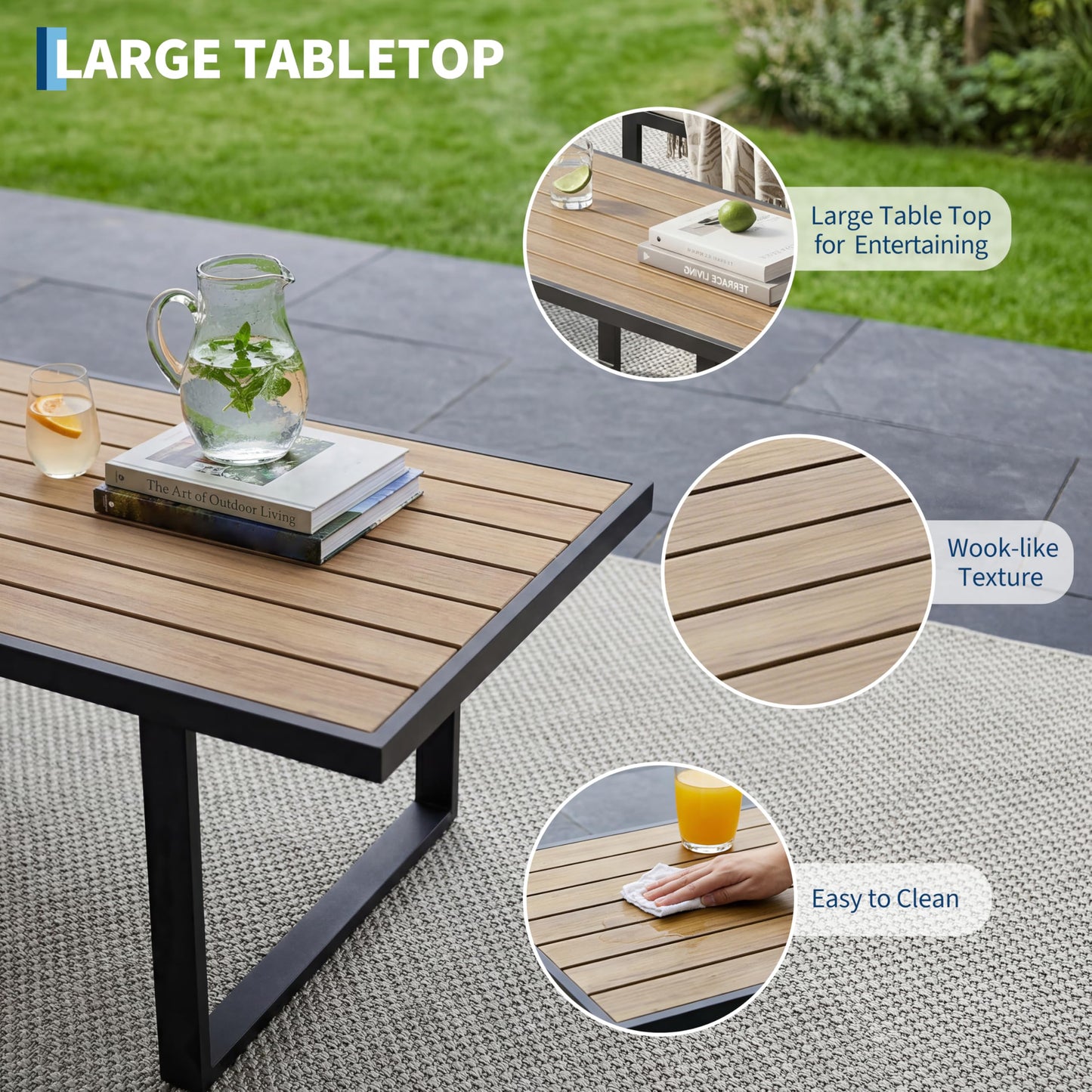 GarveeTech 4-Piece Aluminum Outdoor Sectional Sofa Set with Coffee Table, Patio Furniture Conversation Set for Porch, Poolside & Deck, Washable Thick Cushions (Beige)