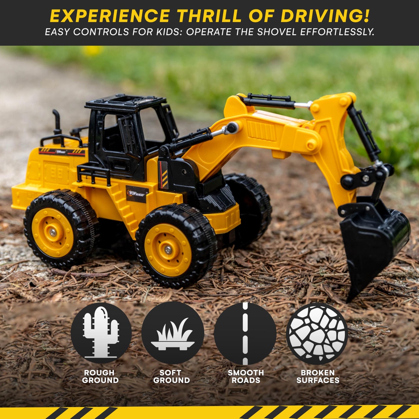 Top Race 5-Channel Fully Functional Remote Control Excavator - 1:24 Scale RC Construction Truck Toy with Multi-Directional Movement for Kids - Digger Toy for Boys and Girls Ages 3 and Up