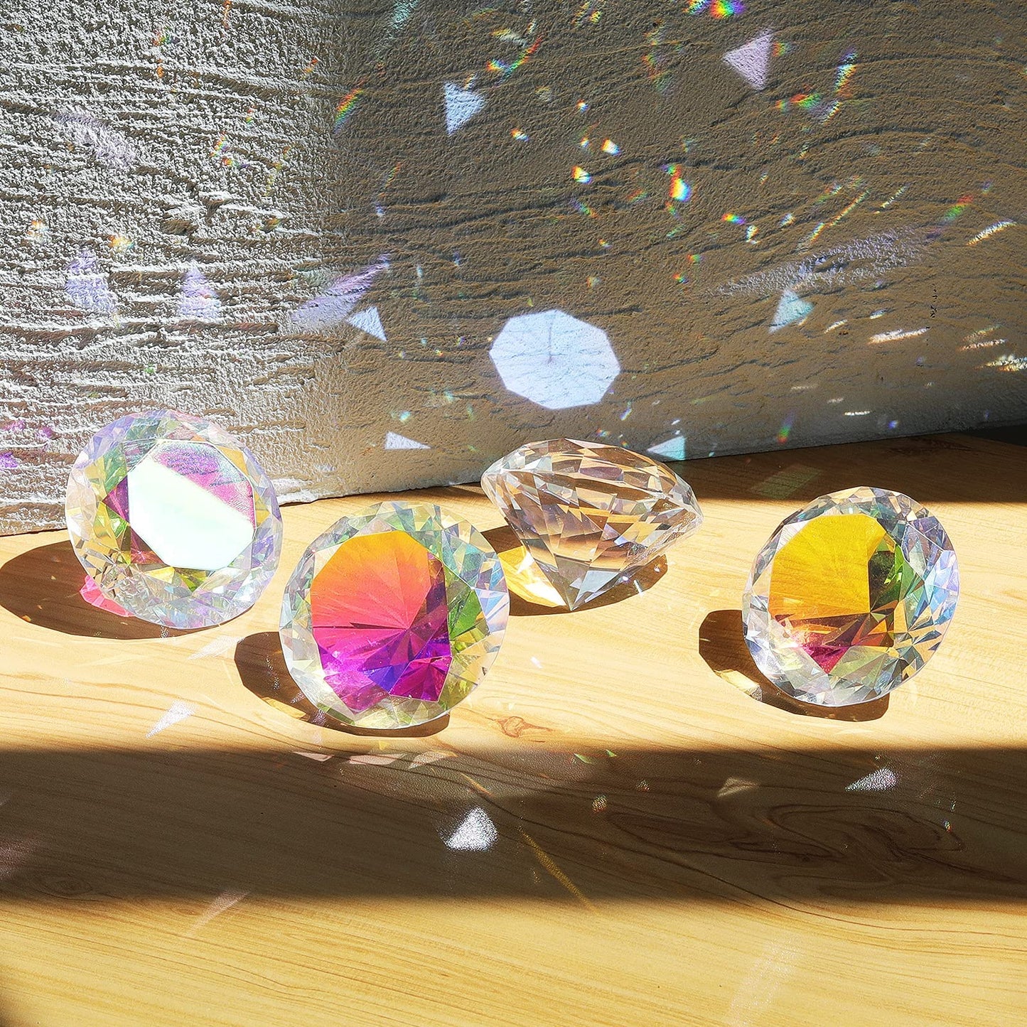 Bundle of 1pc 100mm AB-Coated Crystal Diamond Paperweight and 4pc AB Coated Crystal Diamond Suncatcher Rainbow Maker