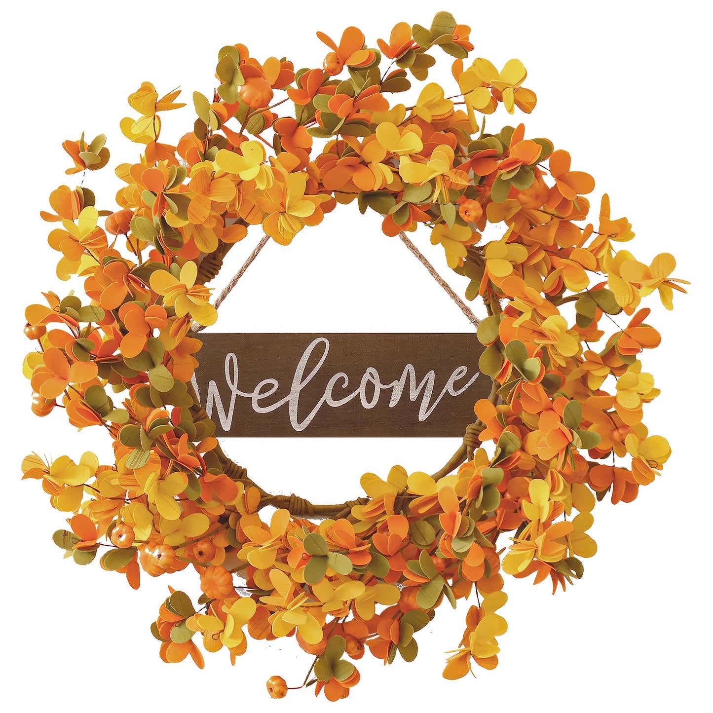 VioletEverGarden Fall Wreaths for Front Door 20 Inch Autumn Wreath Artificial Thanksgiving Wreath with Welcome Wooden Brand and Pumpkins for Indoor & Outdoor Farmhouse Harvest Celebration