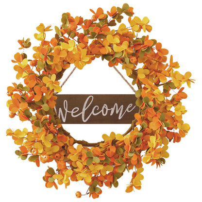 VioletEverGarden Fall Wreaths for Front Door 20 Inch Autumn Wreath Artificial Thanksgiving Wreath with Welcome Wooden Brand and Pumpkins for Indoor & Outdoor Farmhouse Harvest Celebration