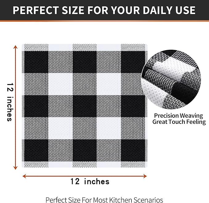 Homaxy 100% Cotton Waffle Weave Check Plaid Dish Cloths, 12 x 12 Inches
