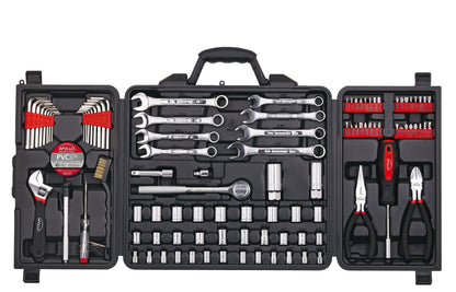 Apollo Tools 101 Piece Mechanic Tool Set for Roadside Emergencies. SAE and Metric for Mechanical Repairs for Boating, RV, Bikes, in Compact Carrying Case - Red - DT0006