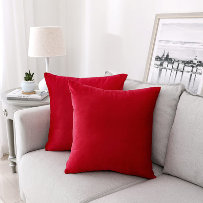 NiNi ALL Decorative Throw Pillow Covers Velvet Soft for Couch Sofa Bedroom Living Room Outdoor Pack of 2 18x18 Inch Red