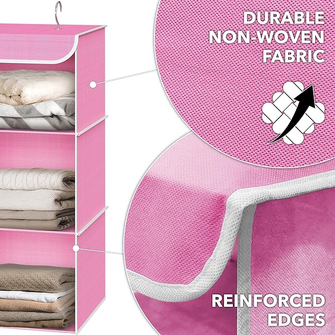Simple Houseware 3-Shelf Hanging Closet Organizer, Fabric Storage Shelves