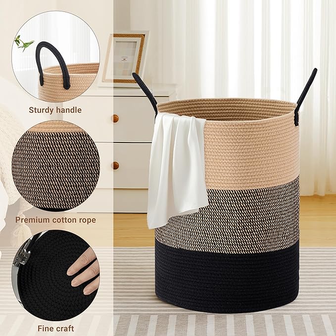 Tall Laundry Basket with Handles, 72L Portable Dirty Clothes Hamper, Boho