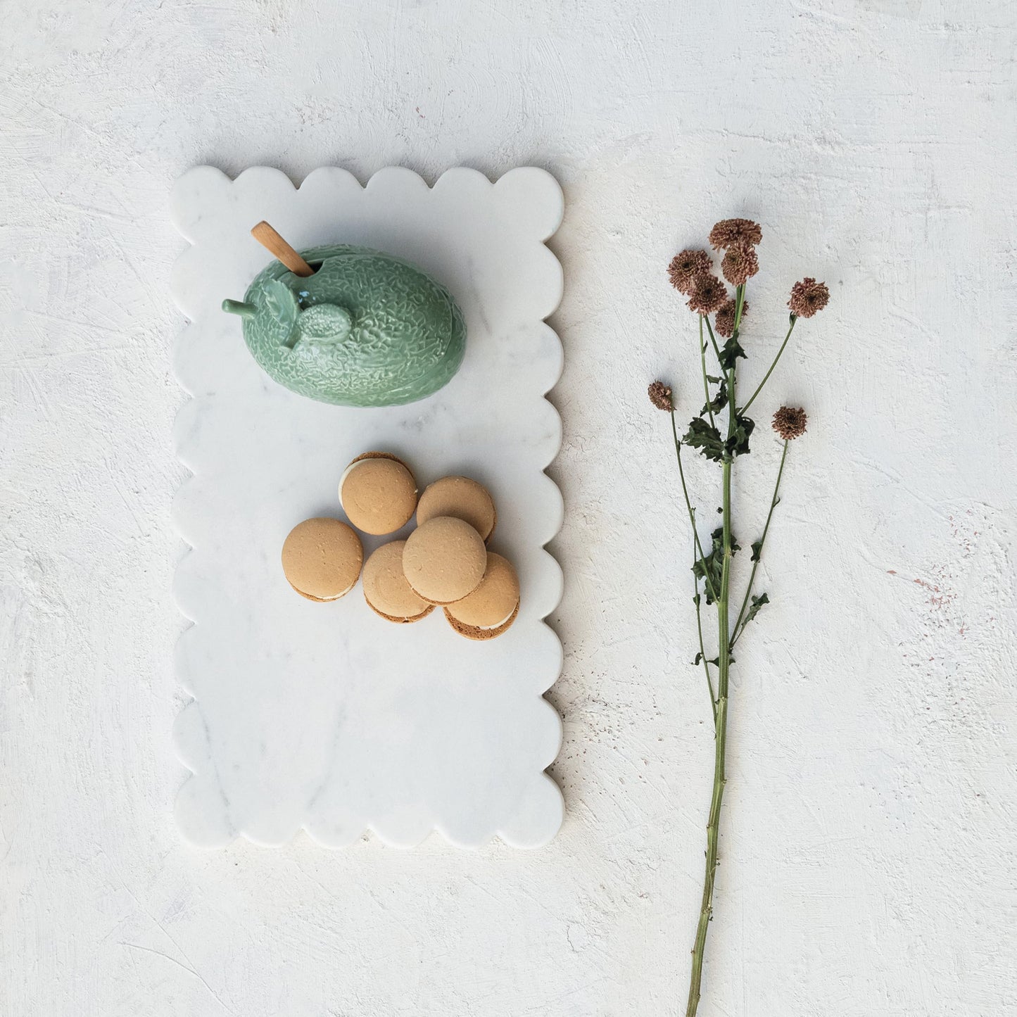 Creative Co-Op Marble Cheese Board with Scalloped Edge, White