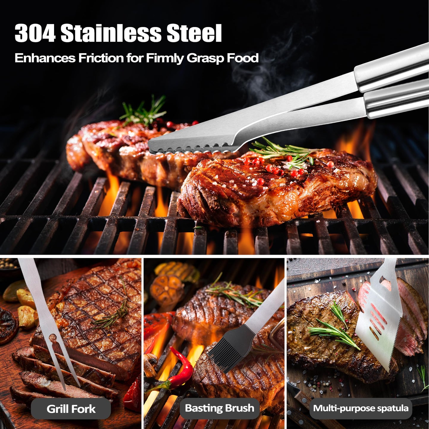 Dad Gifts, Dad Birthday Gifts from Daughter Son Heavy Duty Grilling Accessories Kit for Backyard BBQ, Thick Stainless Steel Grill Utensils with Non-Slip Handle Tool for Man on Christmas