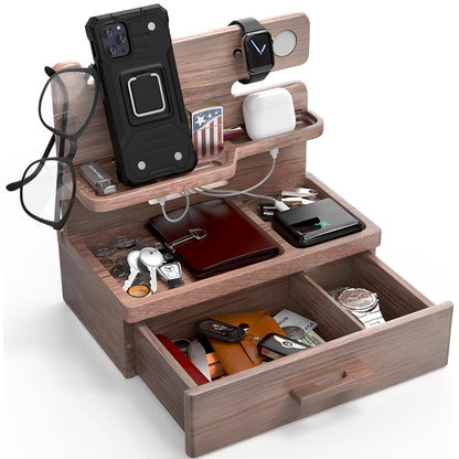 BarvA Phone Docking Station with Drawer Organizer | Night Stand Desk Charging Station | Upgraded Nightstand Organizer | Dresser Smart Watch Earbuds Phone Stand | Room Decor Gifts for Women Men Mom