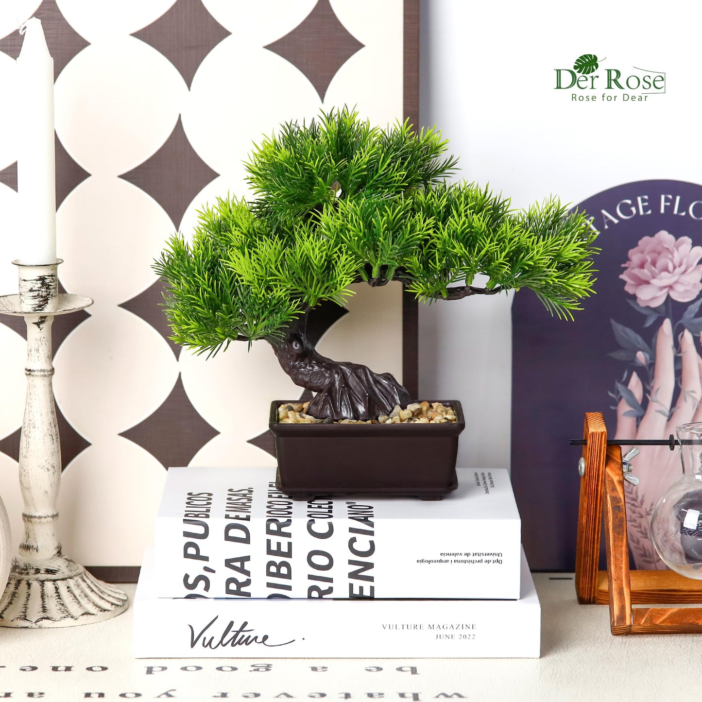 Der Rose 8 Inch Fake Plants Artificial Bonsai Tree Cedar for Home Office Desk Table Shelf Japanese Zen Decor (Pine)