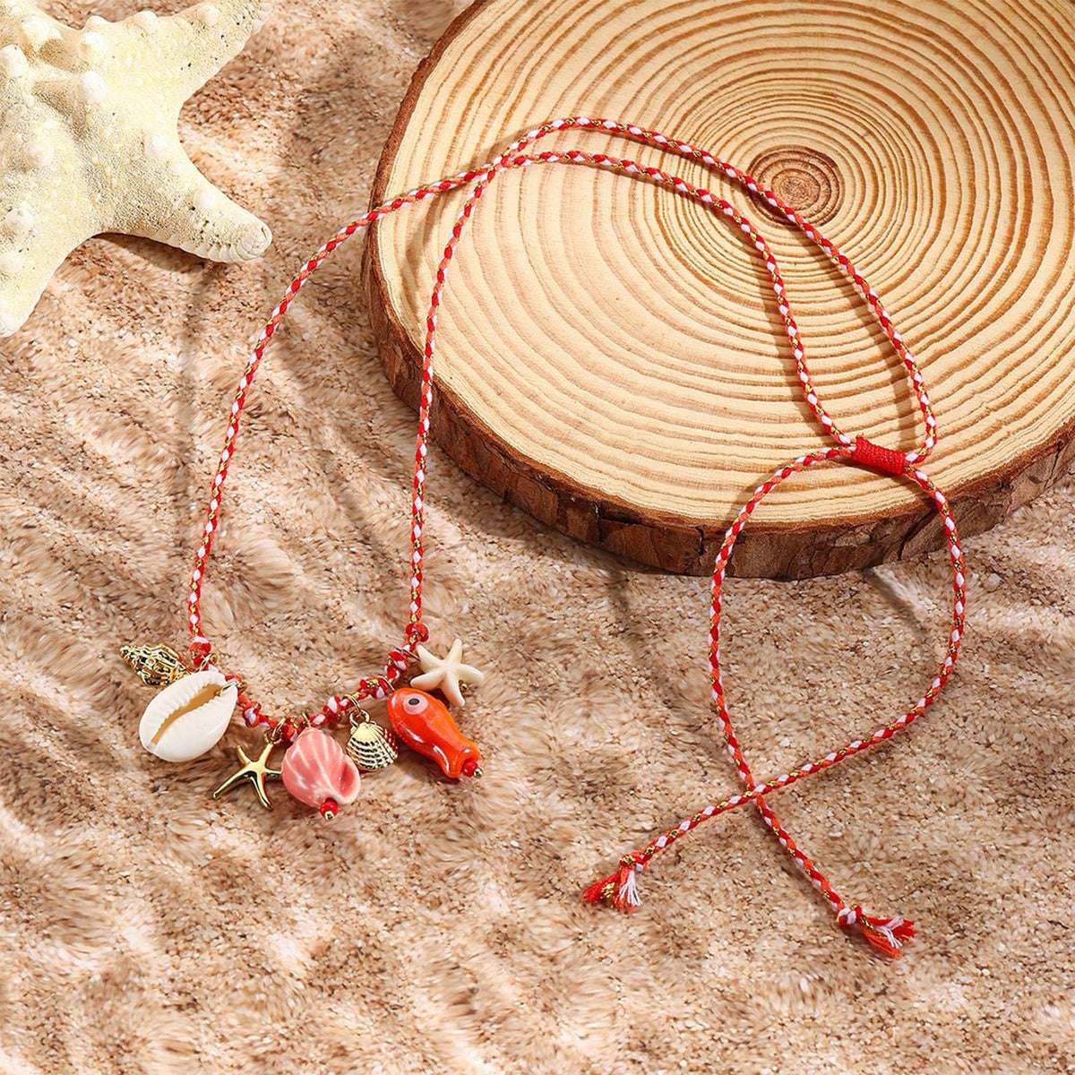 JAGWQRK Starfish Shell Charm Necklaces for Women Boho Adjustable Beaded Fish Shell Charm Necklace Hawaiian Summer Beach Surfe Party Present Jewelry