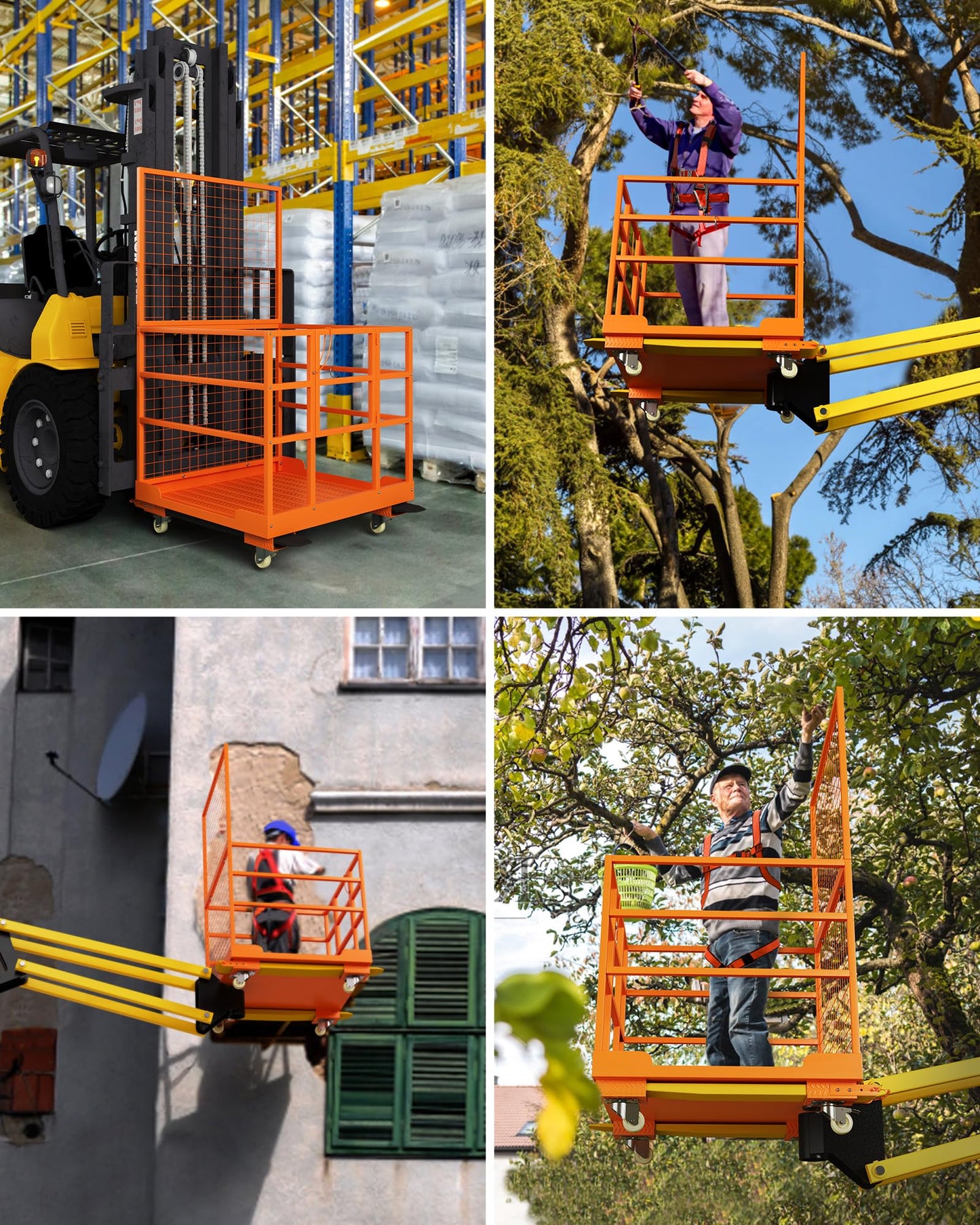 Heavy Duty 45"x43" Forklift Safety Cage, 1800 LBS Capacity Collapsible Forklift Man Basket, Galvanized Man Lift Work Platform with Wheels & Safety Harness, Aerial Forklift Cage for Warehouse