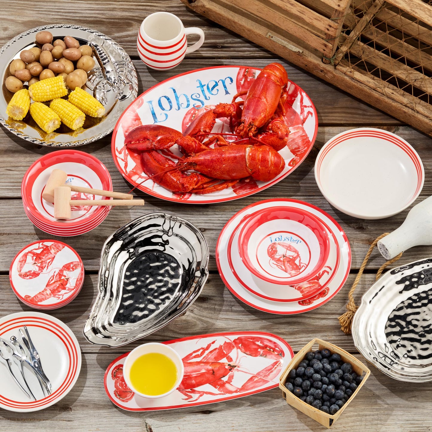 Beach House Lobster Melamine 2-Piece Platter Set – Shatterproof, Chip-Resistant, Lightweight & Dishwasher-Safe