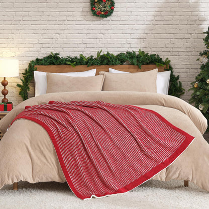 Snuggle Sac Christmas Red Soft Throw Blanket for Couch, Fuzzy Microfiber Fluffy Throws, for Women, Ultra Soft Blankets for Couch, Sofa, Bed, Travel, Red Cream, 50x60 inches