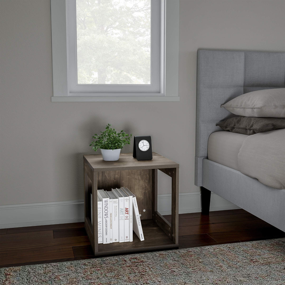 Lavish Home Modern Small Bookcase with Storage – Minimalist Open-Side Modular Shelving Unit, Stackable Accent Bookcase for Bedroom, Living Room, or Home Office (Gray Woodgrain)