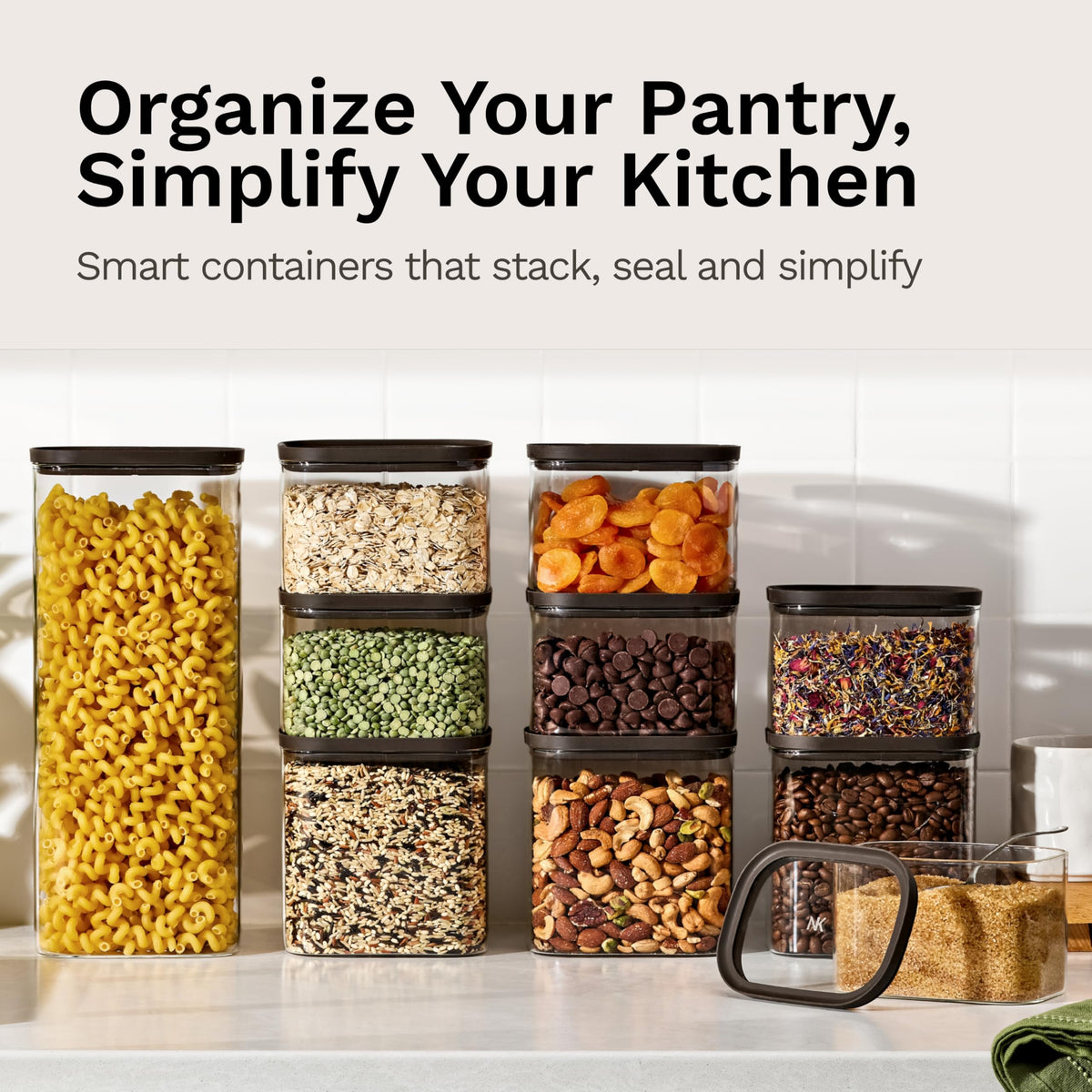 Naked Kitchen 20-Piece Food Storage Containers with Lids – Stackable BPA-Free Borosilicate Glass Pantry Storage Containers with Leak-Proof Airtight Seal for Kitchen & Pantry Organization – Black