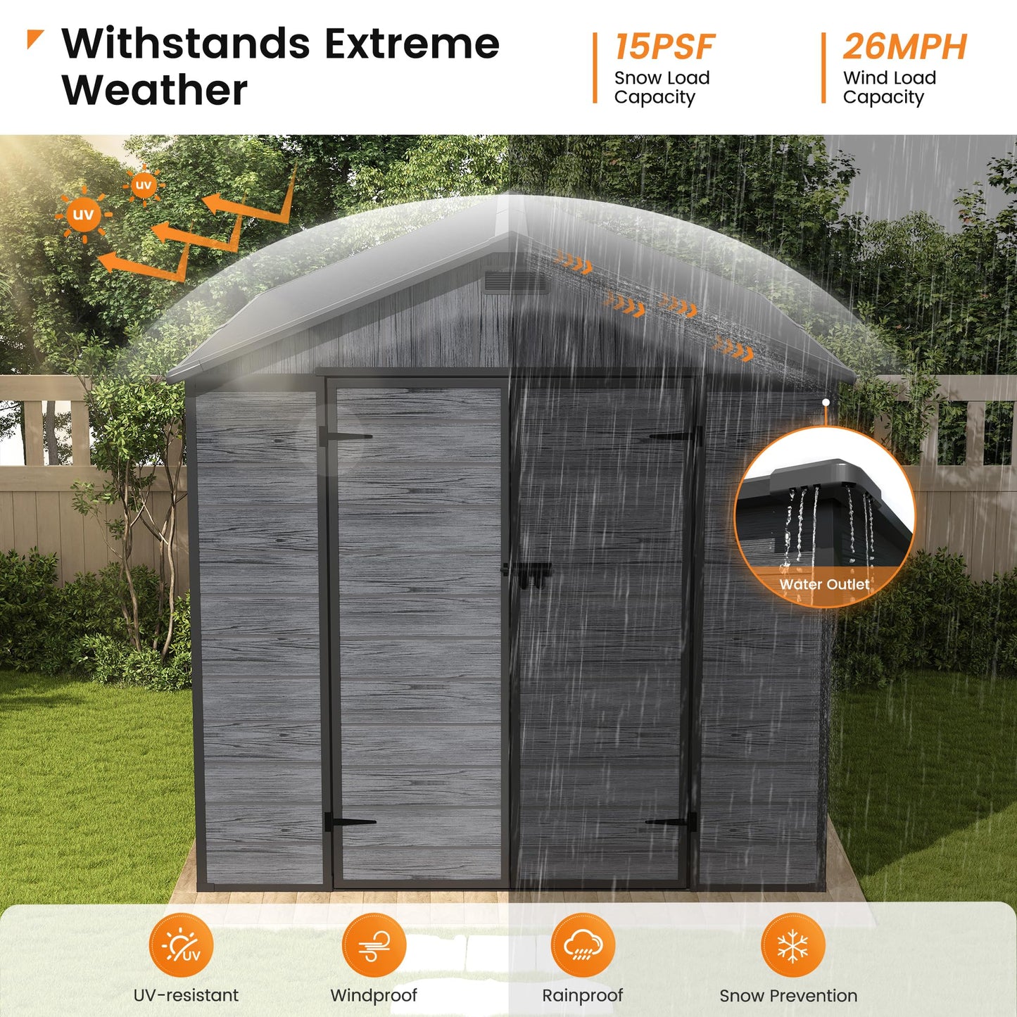 UDPATIO Outdoor Resin Storage Shed 8 x 10 FT, Plastic Storage Shed with Floor Large Outdoors Garden Tool Storage Shed Outside Clearance Shed with Lockable Door for Bike, Backyard, Patio, Dark Grey