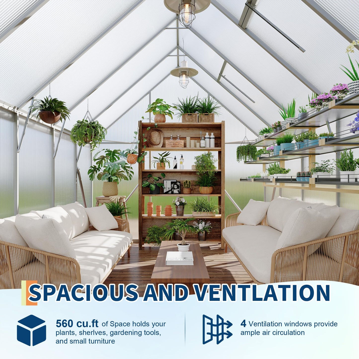 GarveeLife 8X10FT Polycarbonate Greenhouse with Aluminum Frame, Polycarbonate Greenhouse for Outdoors, Greenhouses with Ventilation and Rain Gutter, Aluminum Large Walk-in Greenhouses for Outside