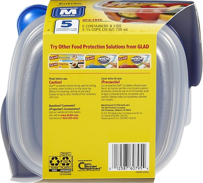 Glad Entrée Food Storage Containers, Medium Square