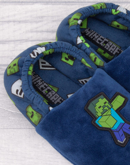 Minecraft Slippers for Boys | Various Styles Kids Blue Navy Black Sequin Creeper Boys House Shoes | Children & Teens Gaming Footwear Merchandise