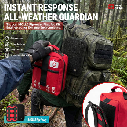 556 Piece Premium Large First Aid Kit, Survival Medical Bag with Labelled Compartments, Workplace Essential for Home & Sports, Molle Tactical Rip-Away Design, First Responders' Choice for Trauma