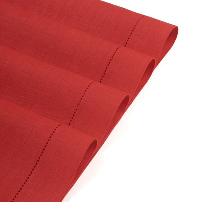 D'Moksha Homes Linen Placemats Set of 4 - Classic Hemstitch Bright Red Placemats 14 x 19 Inch - 100% Pure Linen Table Mats for Mothers Day, Spring - Handcrafted and Machine Washable