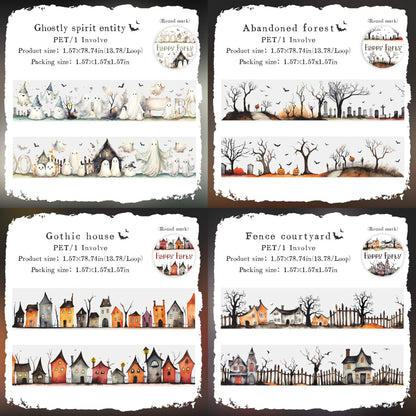 ABARWER Gothic-Themed Decorative Tape Set，8 Rolls PET Washi Tapes for Scrapbooking Supplies, Bullet Journal Supplies, Junk Journal, DIY Crafts,Art Crafts,Scrapbook Album and Wall Art