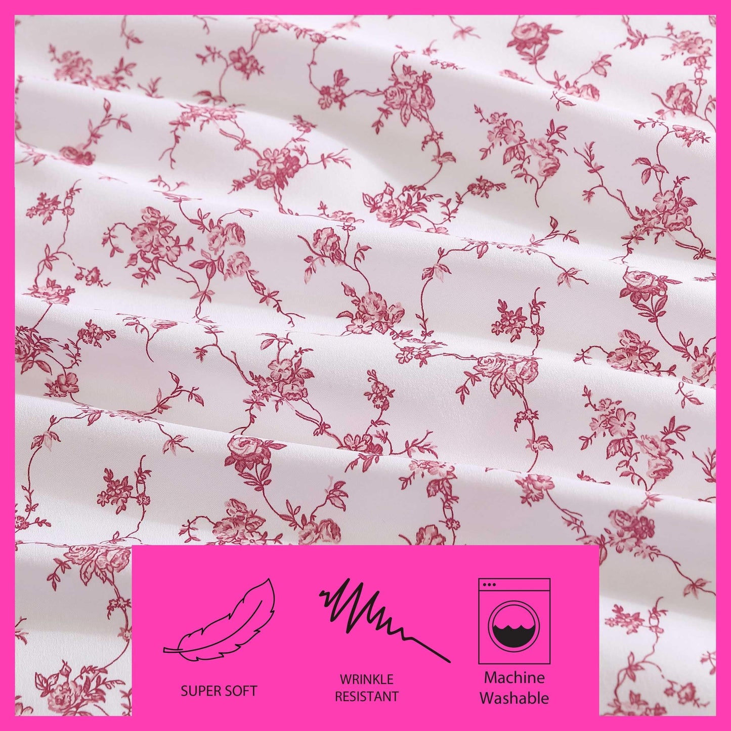 Betsey Johnson - Full Bed Sheets, Soft & Lightweight Bedding, Fade & Wrinkle Resistant (Floral Toile Pink, Full)