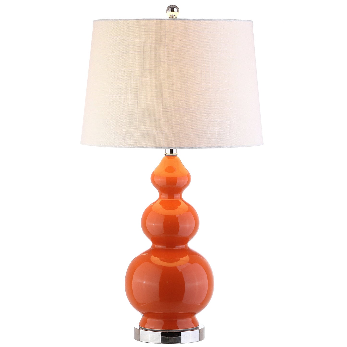 JONATHAN Y 27.5" Coral Modern Ceramic Gourd Table Lamp for Living Room, Large Bedside Nightstand Lamp for Bedroom, White Linen Drum Shade, LED Bulb Included JYL4023A