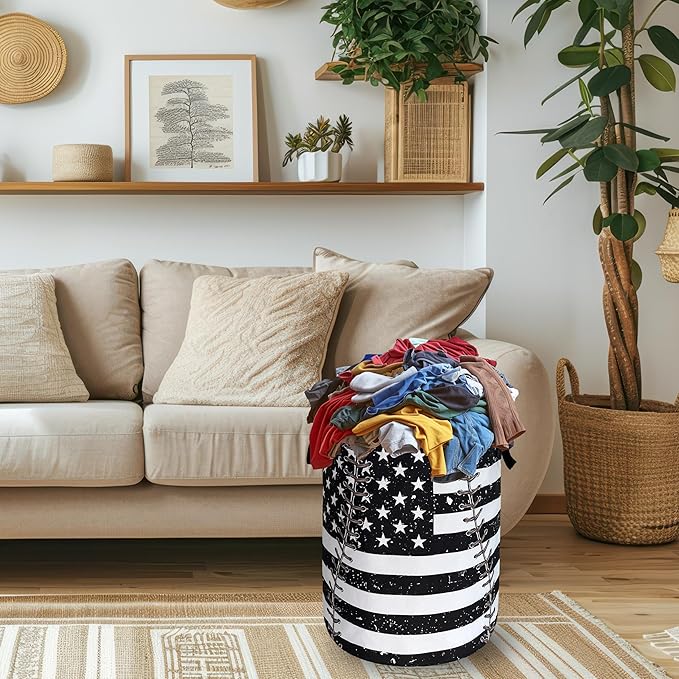 Baseball Textures Laundry Basket Foldable Oxford Cloth American Flag Laundry