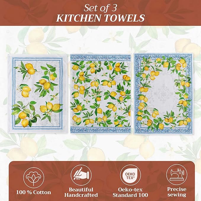 Maison d' Hermine Kitchen Towels Set of 3 100% Cotton 27.50" x 20" Reusable