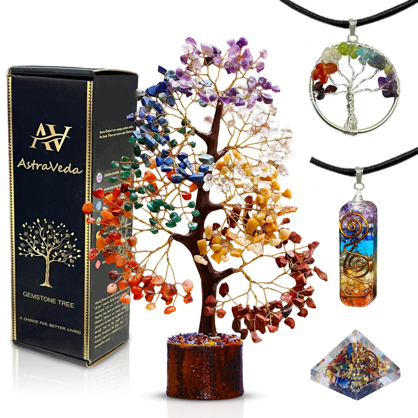 AstraVeda Crystal Tree, 7 Chakra Stones, Feng Shui, Healing Tree, Gemstones, Women Crystal Gifts, Healing Stones, Spiritual Gifts, Chakra Pyramid, Home Office Decor