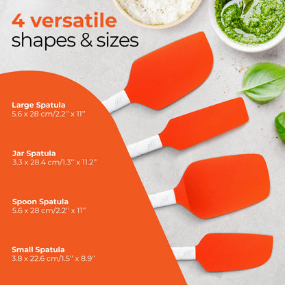 M KITCHEN WORLD Heat Resistant Silicone Spatulas Set | Rubber Spatula Kitchen Utensils Non-Stick for Cooking, Baking and Mixing | Ergonomic, Dishwasher Safe Bakeware Set of 4, Orange