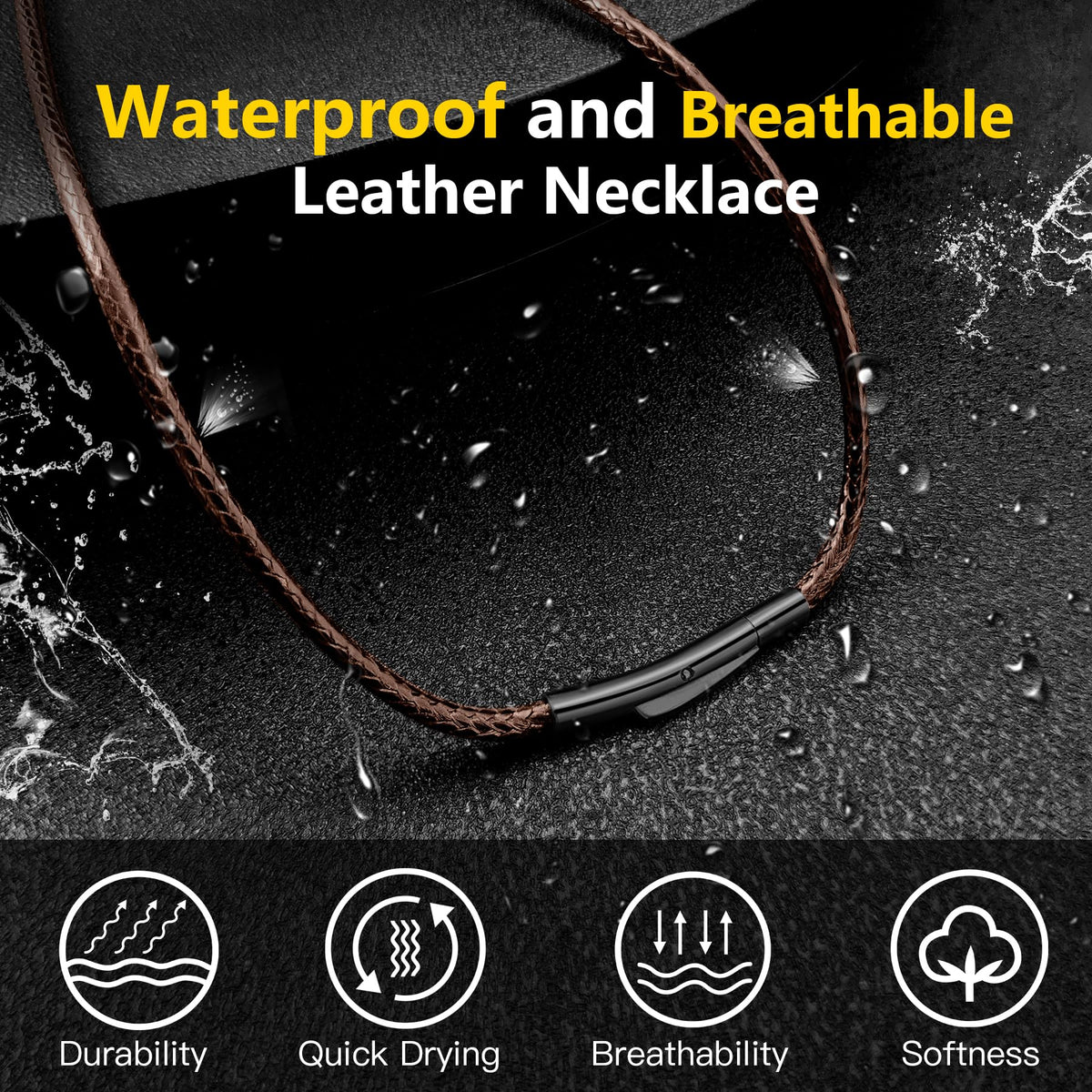 Oaldilee Leather Necklace Cord, 22 Inch Brown 2MM Wax String Rope Chains for Men Women Waterproof Neck Chain