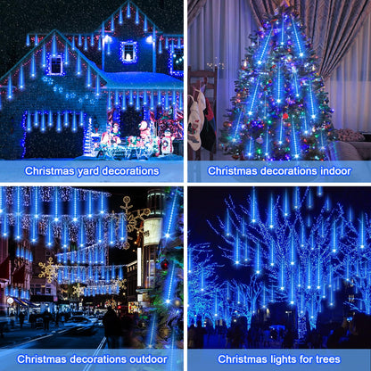 ZROPAW Christmas Lights Outdoor,24 Tubes 864 LED Meteor Shower Lights 12Inch, Waterproof Icicle Light Outdoor Christmas Decorations for Xmas Tree Yard Party, UL Plug, Blue