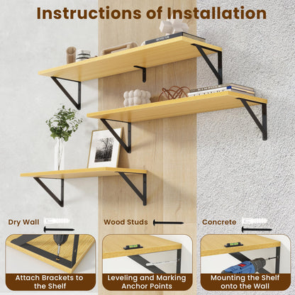 Acovy Floating Shelves for Wall,48" Wx8 D Wood Wall Shelves,Hanging Storage Floating Shelf with Metal Brackets,Wide Floating Bookshelf for Living Room,Office,Bedroom,Bathroom,Set of 2,Oak