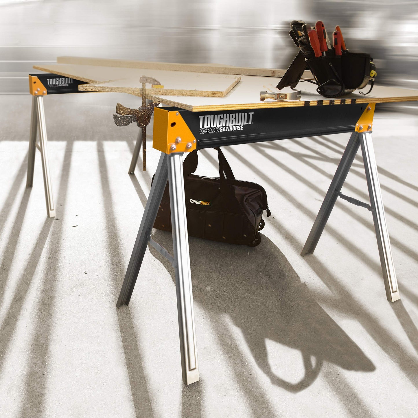 ToughBuilt - Folding Sawhorse/Jobsite Table - Sturdy, Durable, Lightweight, Heavy-Duty, 100% High Grade Steel, 1100lb Capacity, Easy Carry Handle - (TB-C300) - 1 Pack