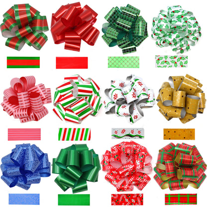 JOYIN 24 PCS Christmas Wrap Ribbon Pull Bows (5" Wide); Easy and Fast Gift Wrapping Accessory for Presents, Bows, Baskets, Wine Bottles Decoration, Xmas Gift Wrapping and Decoration Present