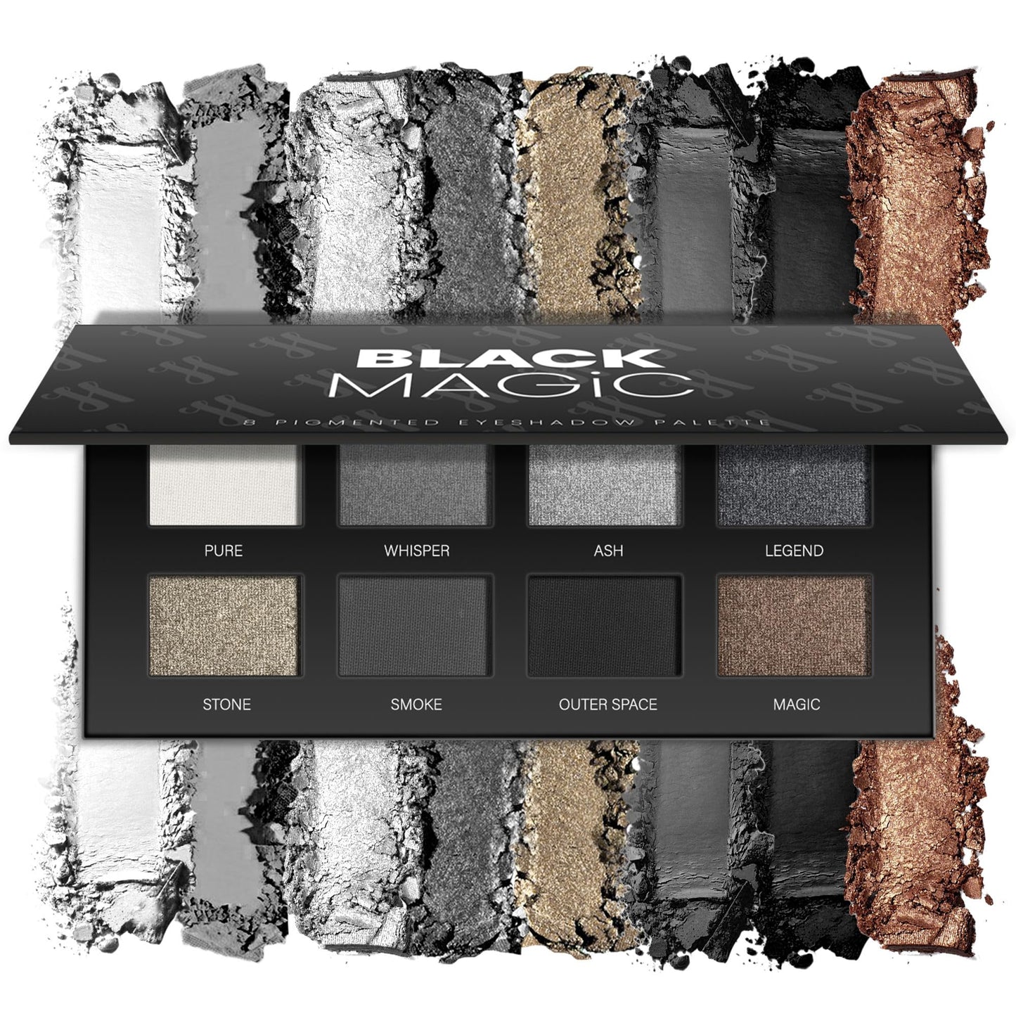 HOOMUSS Black Smoky Eye Shadow Palette 8Color Dark Grey Smokey Eyeshadow for Goth Makeup Black Silver White Gray Shade for Halloween (BlackS)
