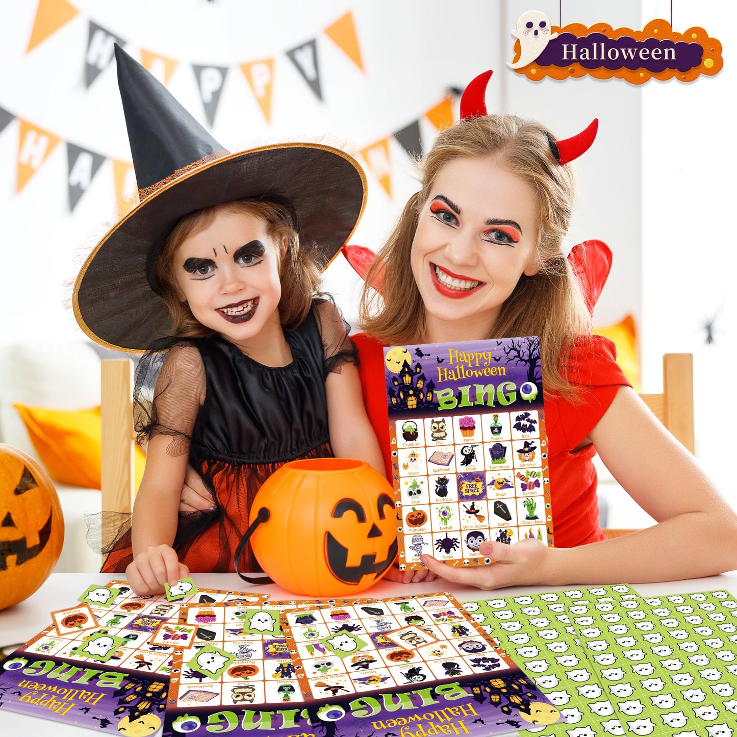 OHOME Halloween Games - Halloween Bingo for Kids | Halloween Party Favors - 24 Players Halloween Toys Gifts Party Supplies | Halloween Crafts Accessories Treats Activities for Family