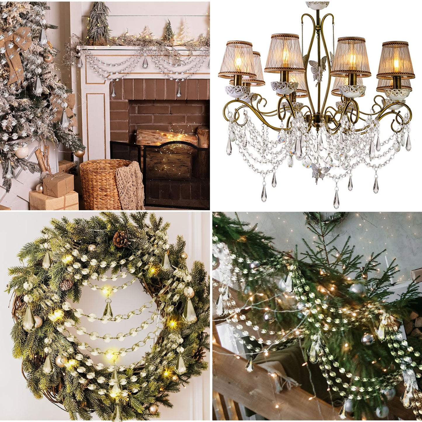 Pinkunn 12 Pcs 3-Layer Crystal Garland for Christmas Tree 20in 16in 12in 3-Layer Acrylic Bead Garland Hanging Christmas Decorations Indoor Home Decor for Home Xmas Wedding Party Decor(Teardrop)