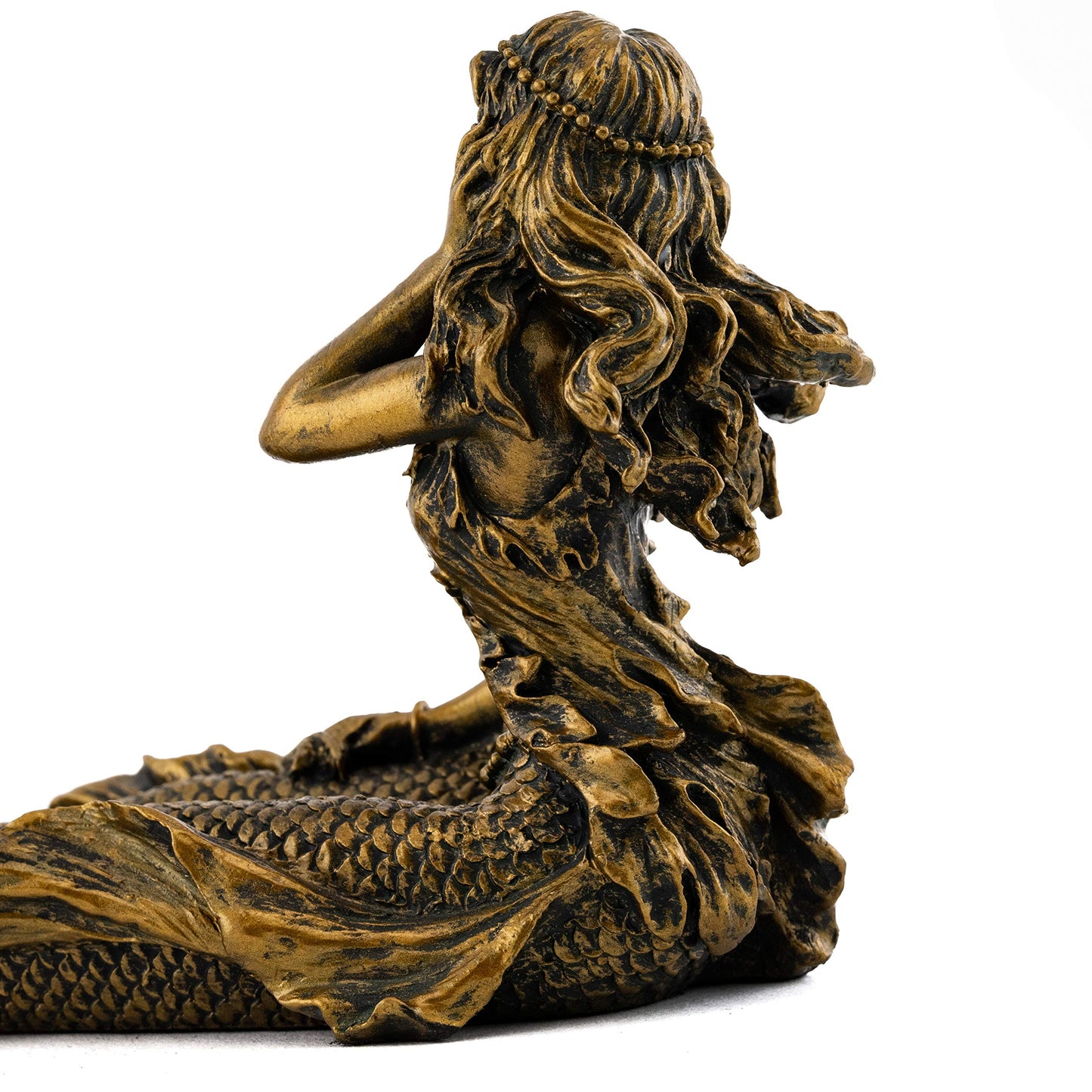 Top Collection Beach Mermaid Incense Holder Statue - Hand Painted Beautiful Mythical Creature with Bronze Antique Finish Look- 9-Inch Long Fragrance Incense Burner Figurine