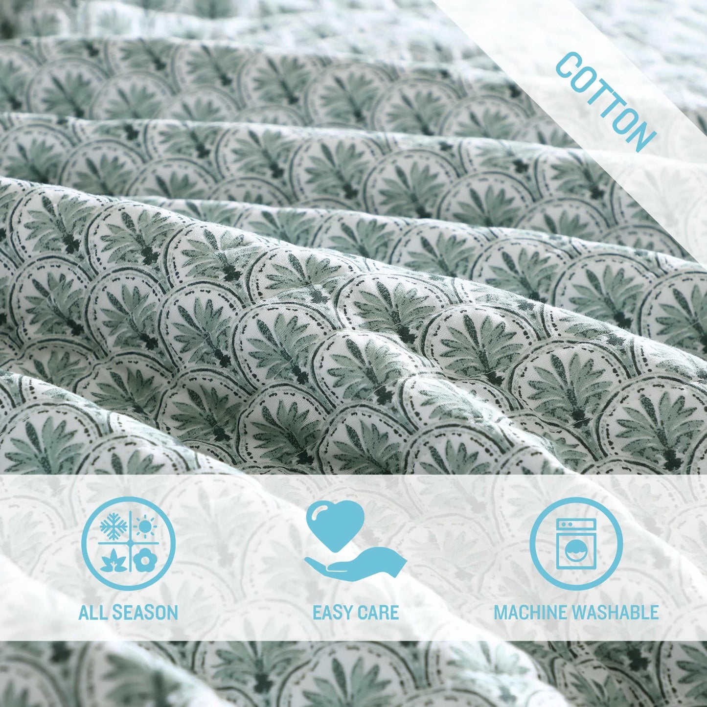 Tommy Bahama - King Quilt Set, Super Soft Cotton Bedding with Matching Sham(s), Super Soft, Oeko-Tex Certified (Coastal Batik Green, King)