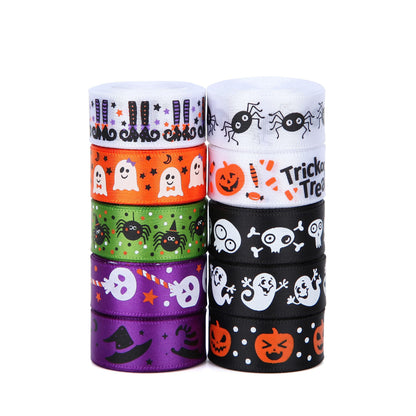 Meseey 50 Yards Halloween Ribbon - 5/8 Inch Spider Web Skull Pumpkin Bat Hocus Pocus Witch Legs for Gift Wrapping Hair Bows Party Decor