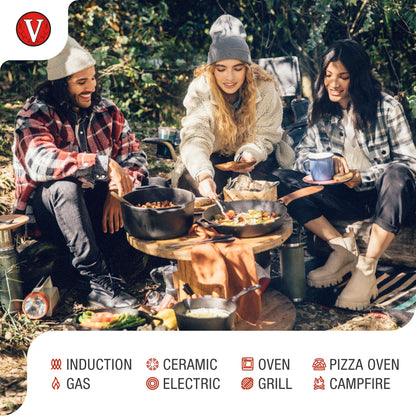 Victoria Dutch Oven Pot and Pan Induction Enamelled Cast Iron 31 cm Oval, Set of 2 Cocotte 5.7 L, PTFE and PFOA Free, Suitable for Fire, Barbecue, Oven, Ceramic Hob, Gas