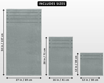 Utopia Towels 8-Piece Luxury Towel Set, 2 Bath Towels, 2 Hand Towels, and 4 Wash Cloths, 500 GSM, 97% Ring Spun Cotton Highly Absorbent Viscose Stripe Towels Ideal for Everyday use (Cool Grey)