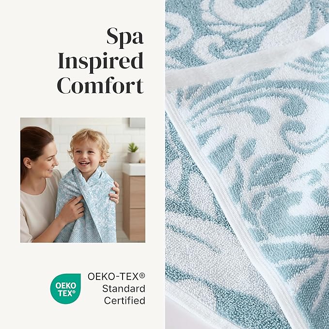 Modern Threads Trefoil Filigree 6-Piece 100% Cotton Towel Set – Reversible Yarn