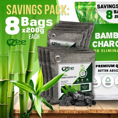 8 XL Bags x 200g Nature Fresh Activated Odor Absorber, Bamboo Charcoal Air Purifying Bag, Odor Eliminator for Home, Car, Cigarette Smoke, Dog, Cat, Shoes
