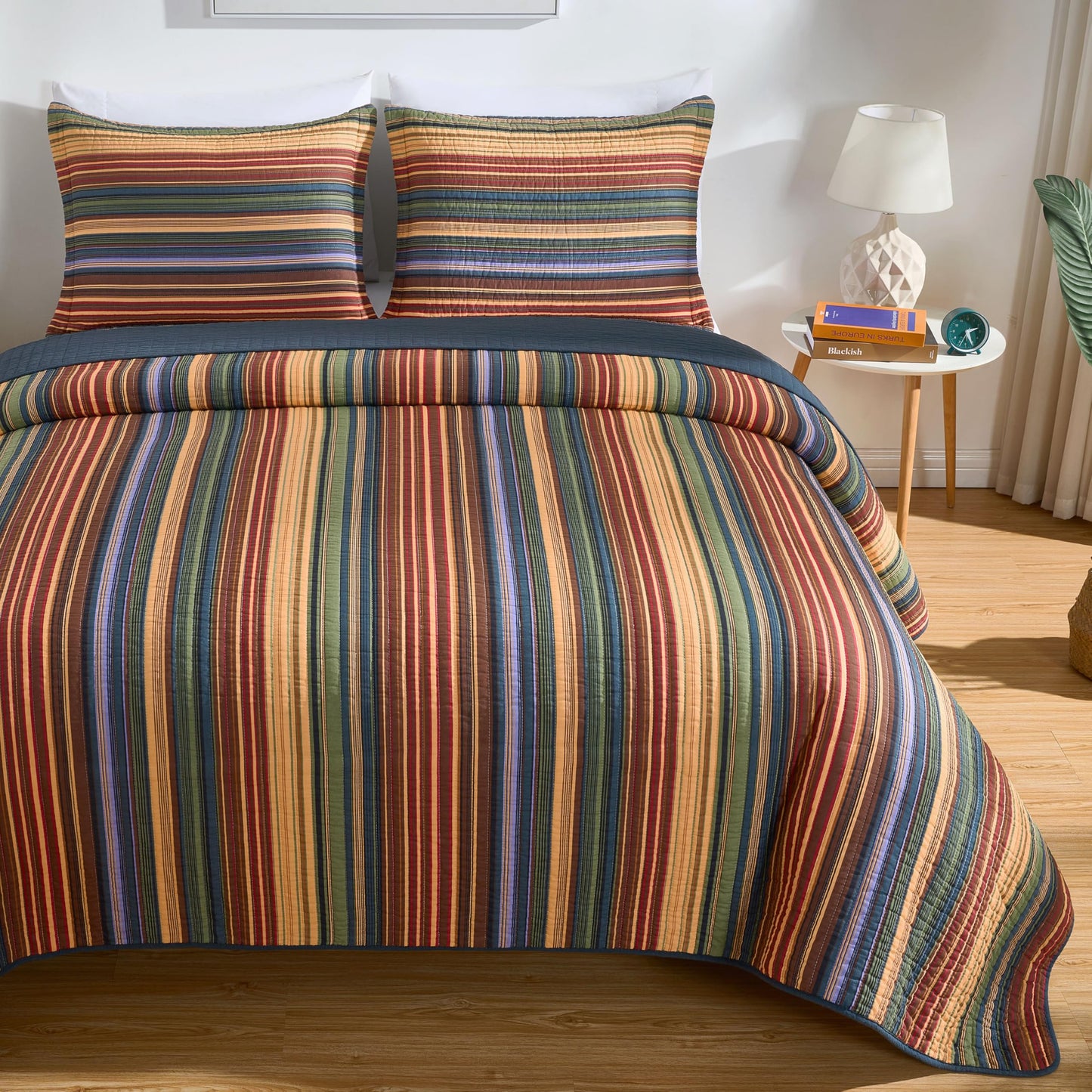 Chezmoi Collection Avery 2-piece Multi-Color Striped 100% Washed Cotton Quilt Set Twin Size